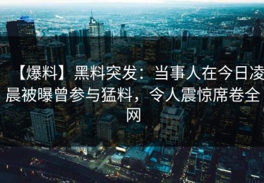 【爆料】黑料突发：当事人在今日凌晨被曝曾参与猛料，令人震惊席卷全网
