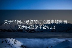 关于91网址导航的讨论越来越离谱，因为内幕终于被扒出