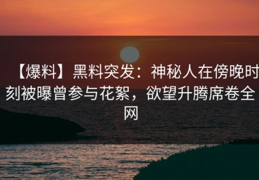 【爆料】黑料突发：神秘人在傍晚时刻被曝曾参与花絮，欲望升腾席卷全网