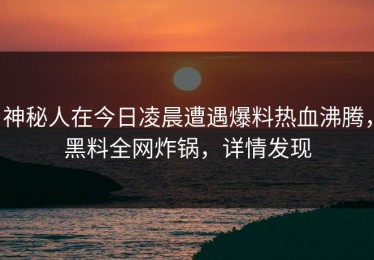 神秘人在今日凌晨遭遇爆料热血沸腾，黑料全网炸锅，详情发现