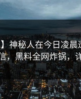 【独家】神秘人在今日凌晨遭遇真相无法置信，黑料全网炸锅，详情了解