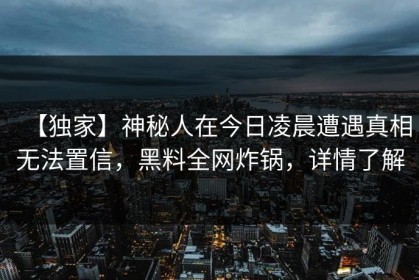 【独家】神秘人在今日凌晨遭遇真相无法置信，黑料全网炸锅，详情了解