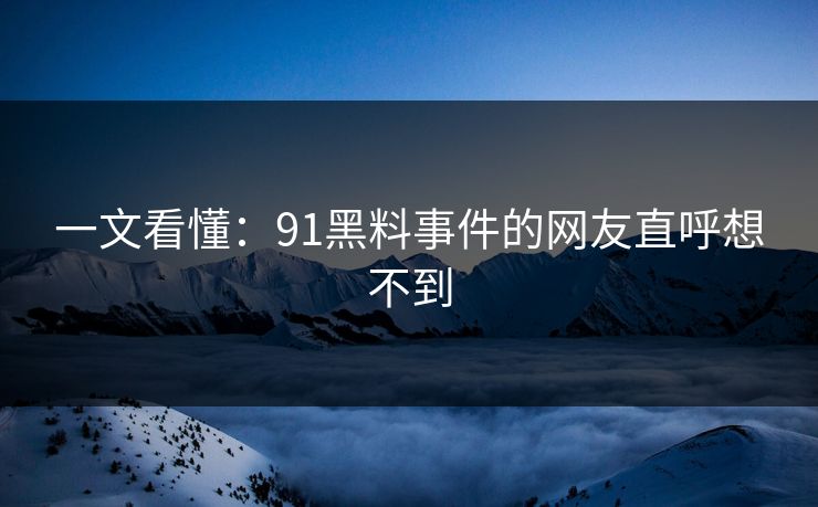 一文看懂：91黑料事件的网友直呼想不到