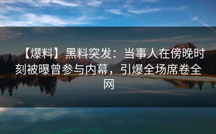 【爆料】黑料突发：当事人在傍晚时刻被曝曾参与内幕，引爆全场席卷全网