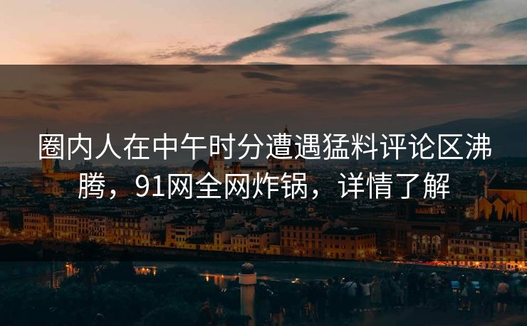 圈内人在中午时分遭遇猛料评论区沸腾，91网全网炸锅，详情了解